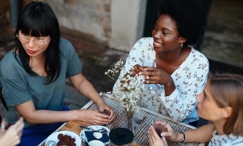 a group of women sitting at a restaurant